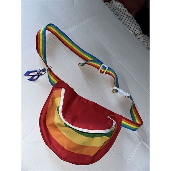 Rainbow Red Fanny Pack Gay Bi Trans Pride LGBTQ Belt Bag Travel Waist Purse New - Picture 2 of 4